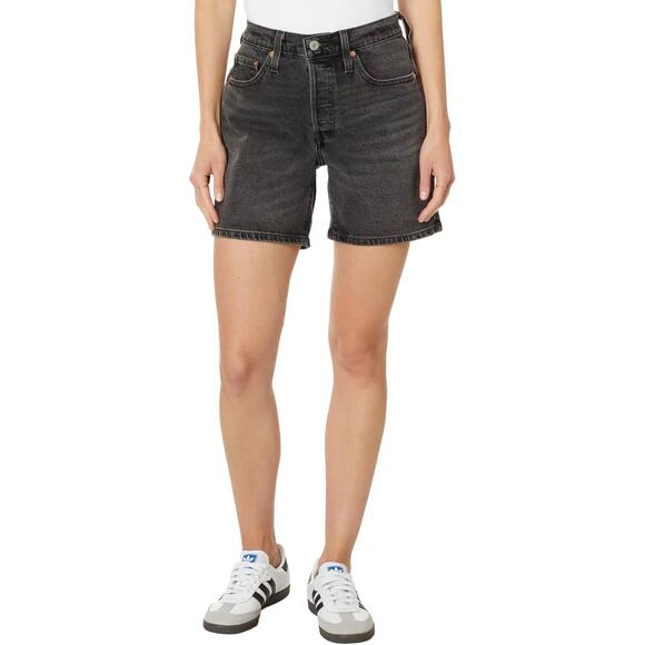Levis 501 Mid Thigh Black Shorts Womens 25 Button Fly High Rise 5.5" Inseam - Picture 1 of 13